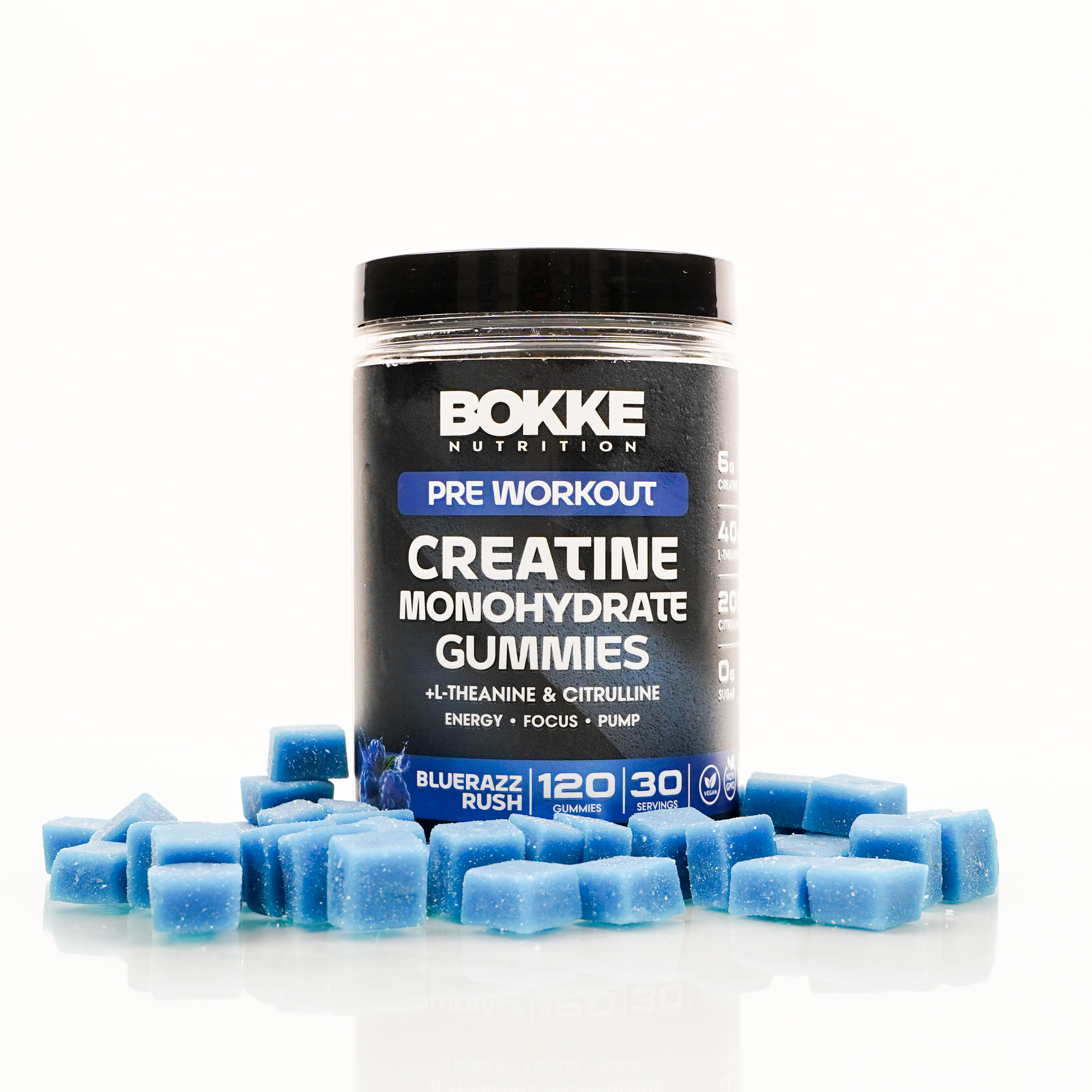 Creatine Monohydrate Pre-Workout Gummies — BlueRazz Rush (120 ct / 30 servings)