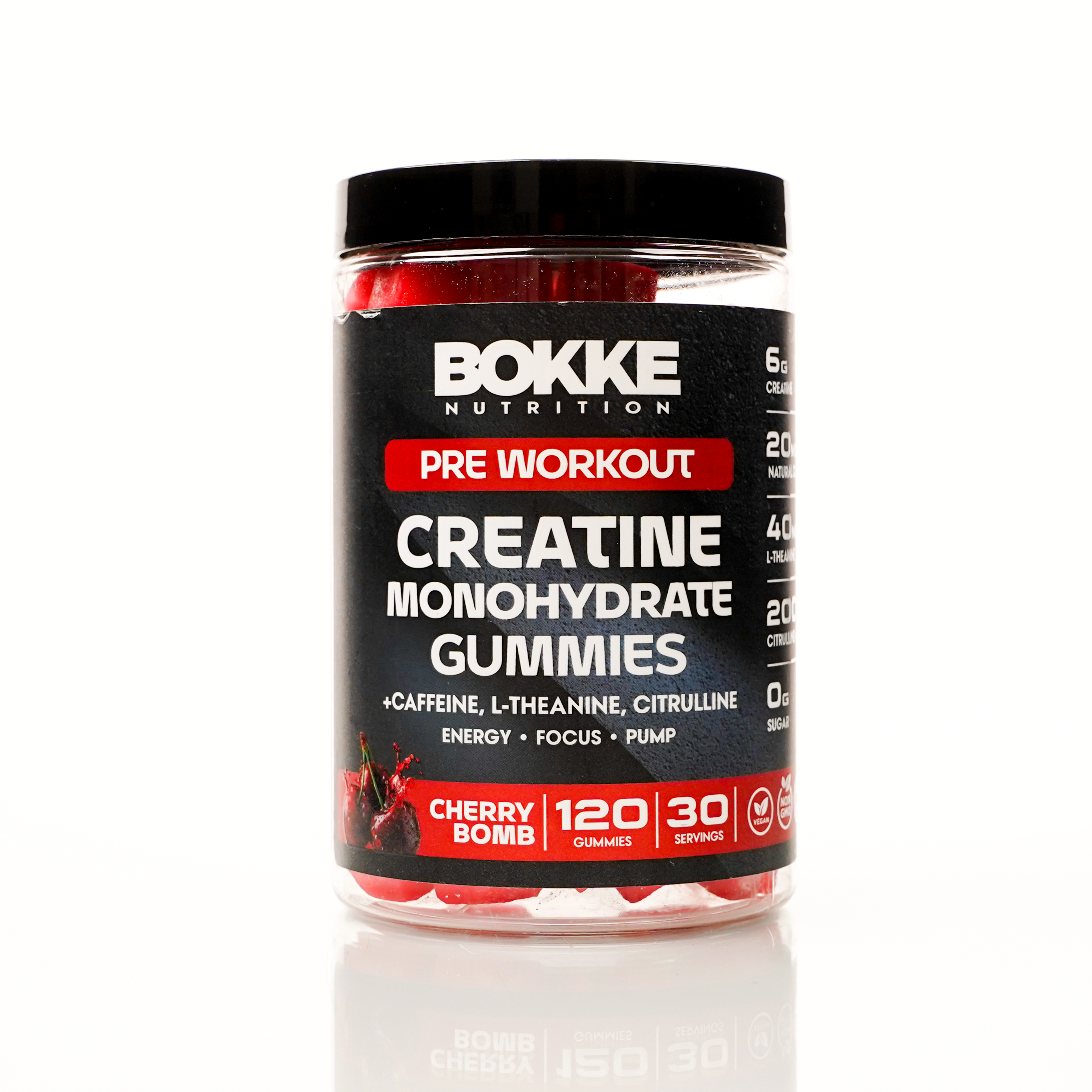 Creatine Monohydrate Pre-Workout Gummies — Cherry Bomb (120 ct / 30 servings)